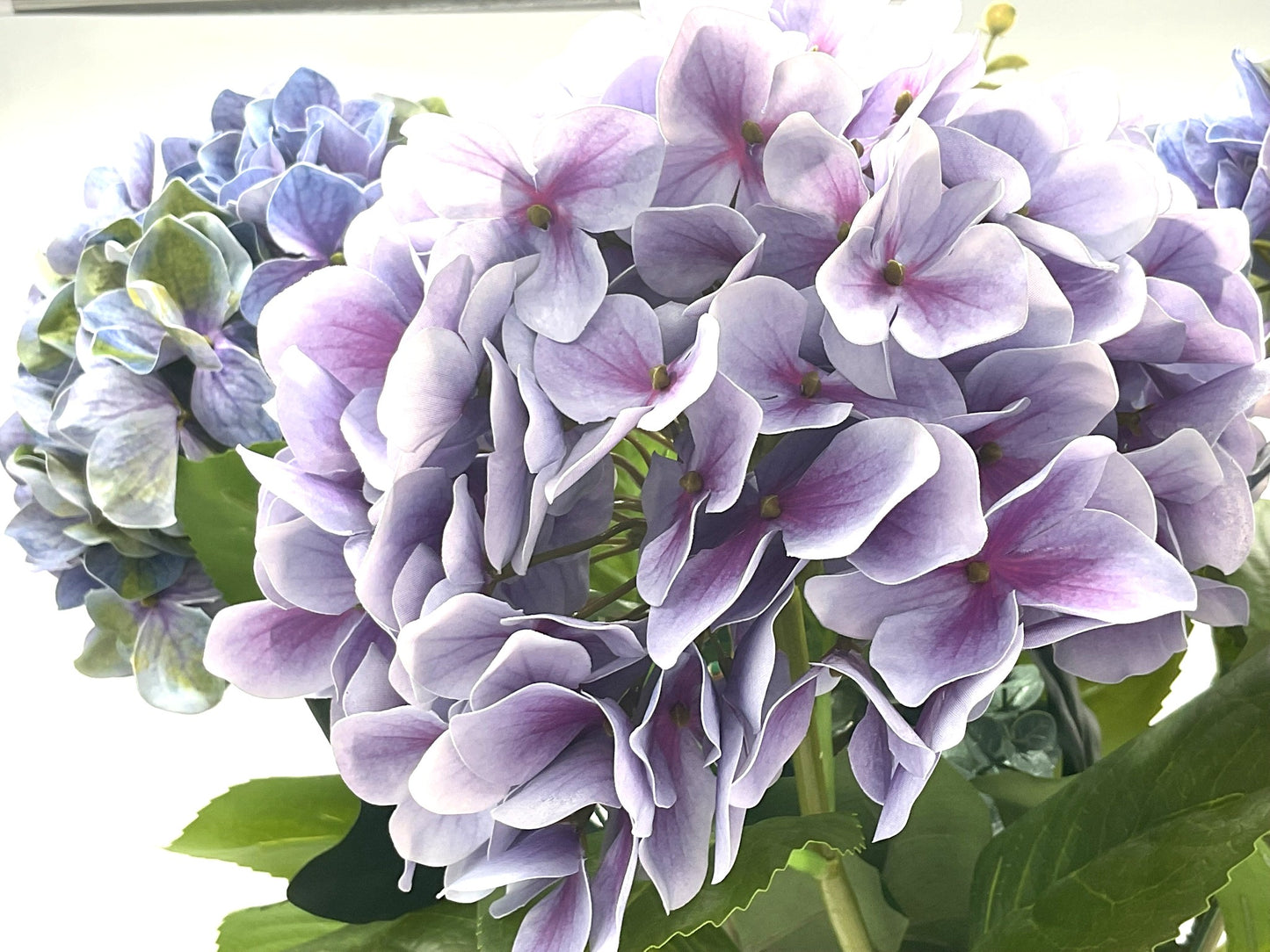 Artificial Hydrangea in Crystal Rhinestone "Bling" Vase Silk Floral Arrangement. 26" Tall.