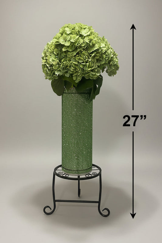 Green decorative crystal rhinestone vase with a textured surface designed by bling-it-werks.com