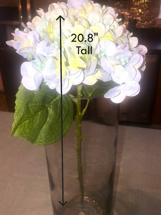 Artificial hydrangea long-stem silk floral. 20.8" Real touch with detachable stem.