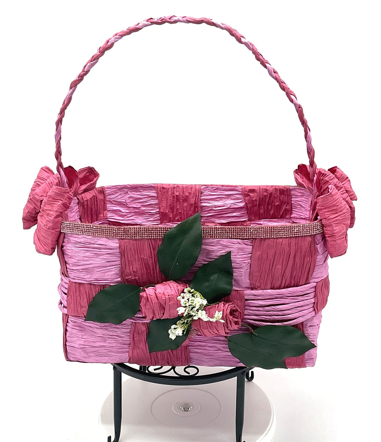 Pink Hand Woven Storage Basket - Eco-friendly (made with twisted raffia paper).