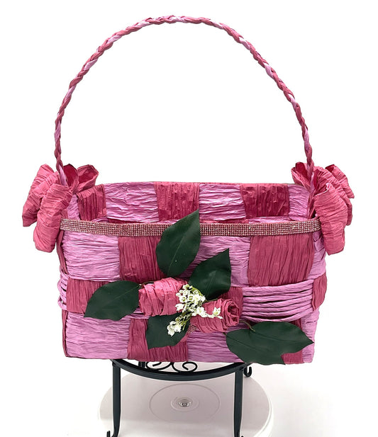 Pink Hand Woven Storage Basket - Eco-friendly (made with twisted raffia paper).
