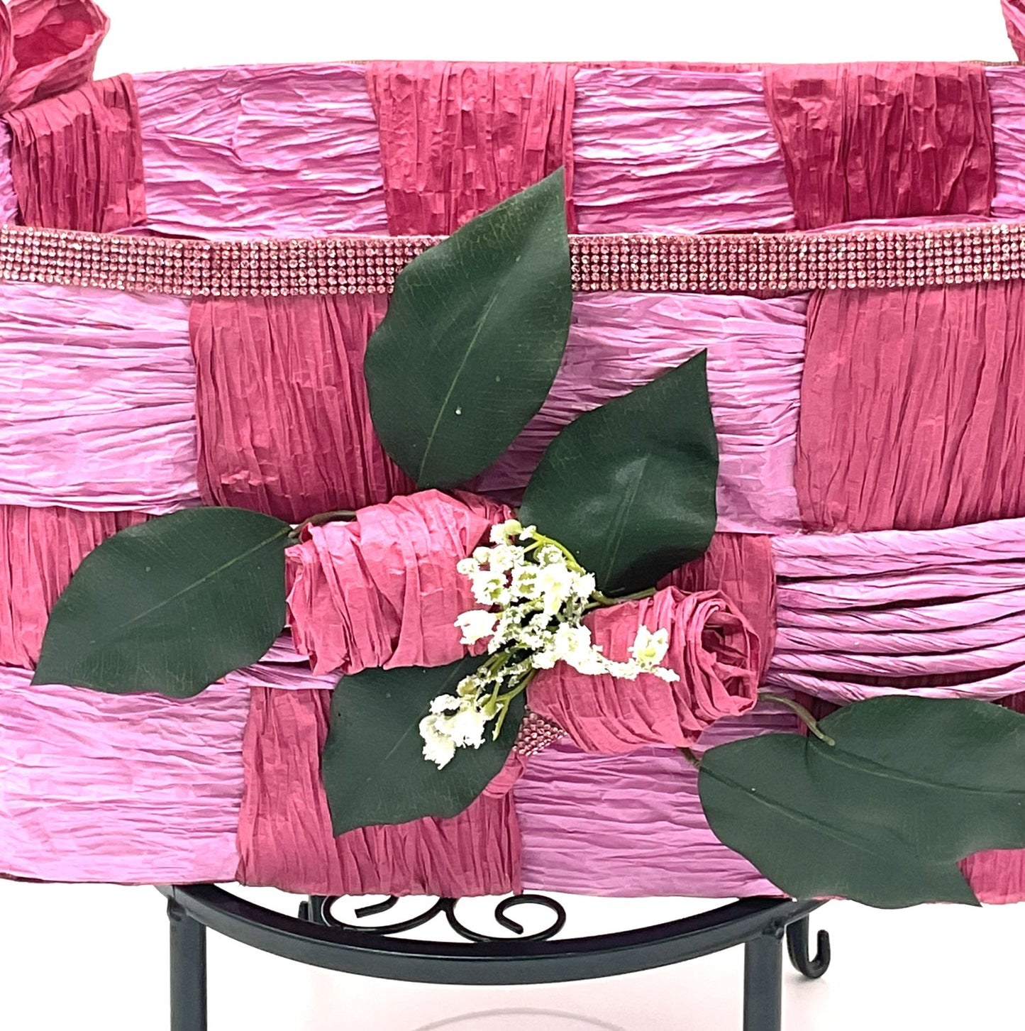Pink Hand Woven Storage Basket - Eco-friendly (made with twisted raffia paper).
