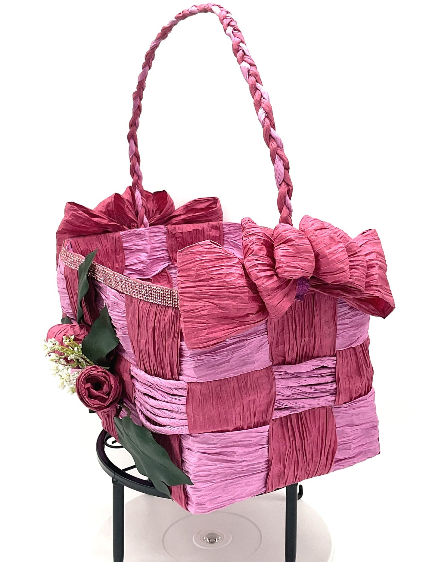 Pink Hand Woven Storage Basket - Eco-friendly (made with twisted raffia paper).