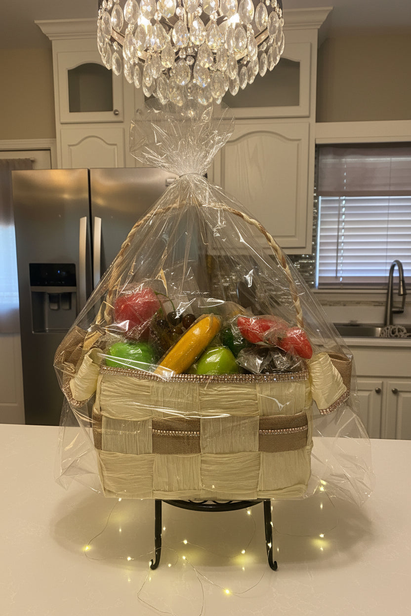 Basket Storage, Cream and Burlap Tan ribbon, hand-woven with crystal rhinestone bling trim. Eco-friendly, beautiful and durable.