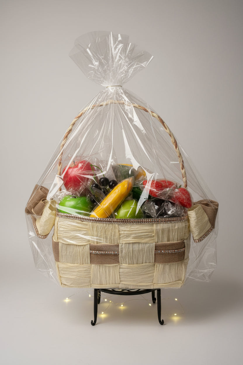 Basket Storage, Cream and Burlap Tan ribbon, hand-woven with crystal rhinestone bling trim. Eco-friendly, beautiful and durable.