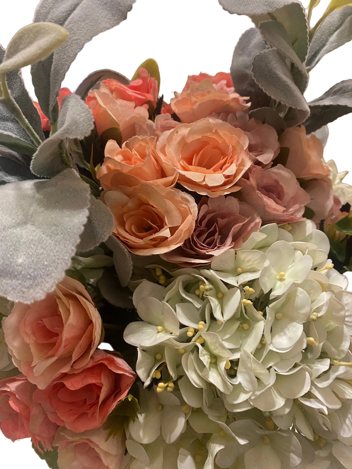Rose Hydrangea Bouquet, Crystal Rhinestone Vase, Champagne, V-Style, Silk Floral Arrangement. 26" Tall.
