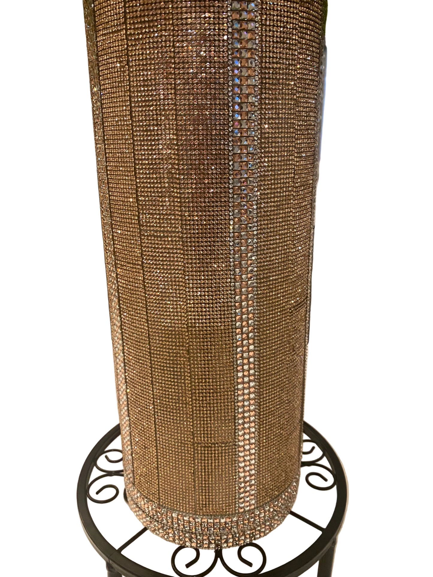 Rose Hydrangea Bouquet, Crystal Rhinestone Vase, Champagne, V-Style, Silk Floral Arrangement. 26" Tall.