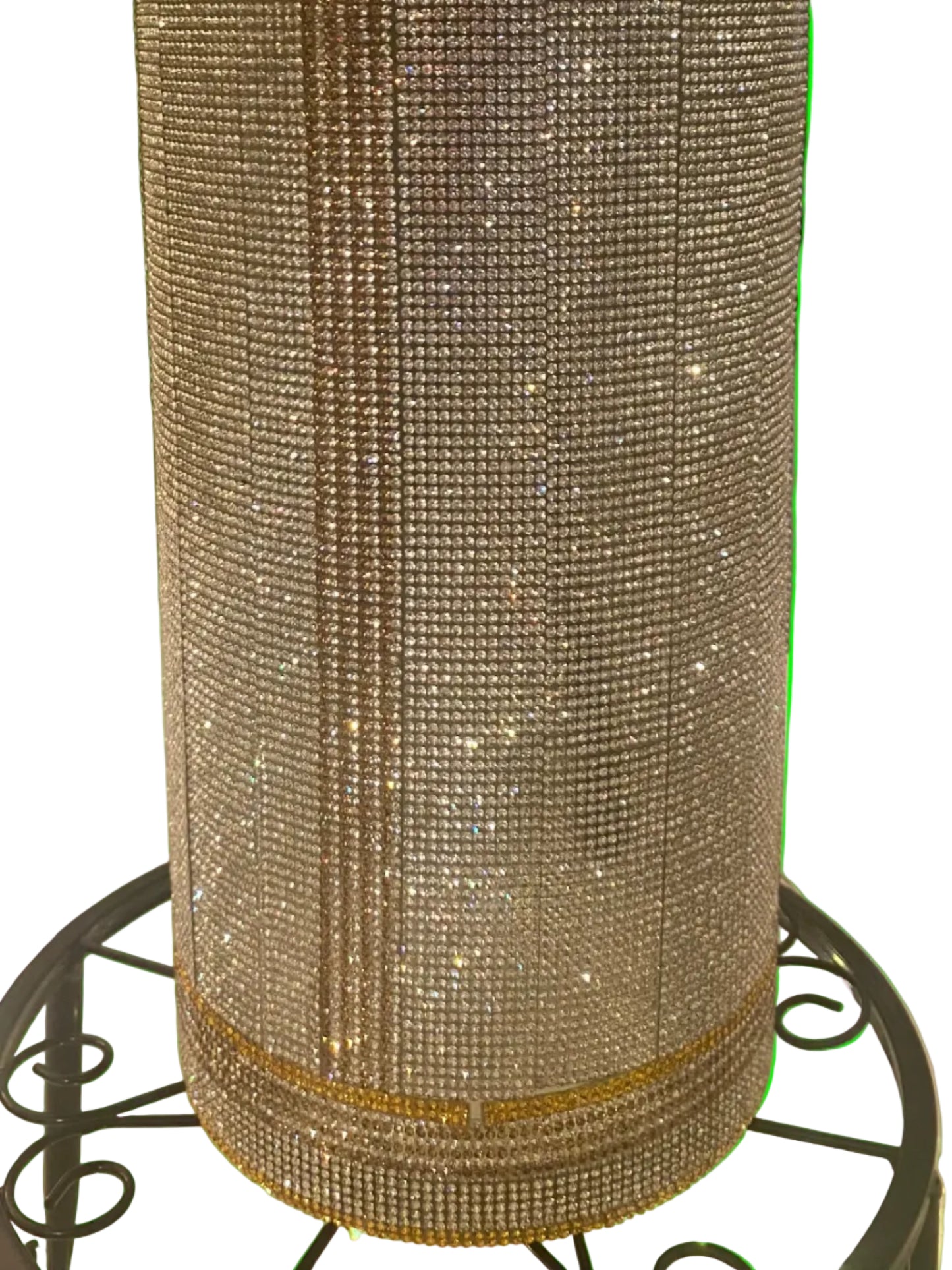 Silver, gold, crystal rhinestone vase with a fern plant is an elegant design by bling-it-werks.com