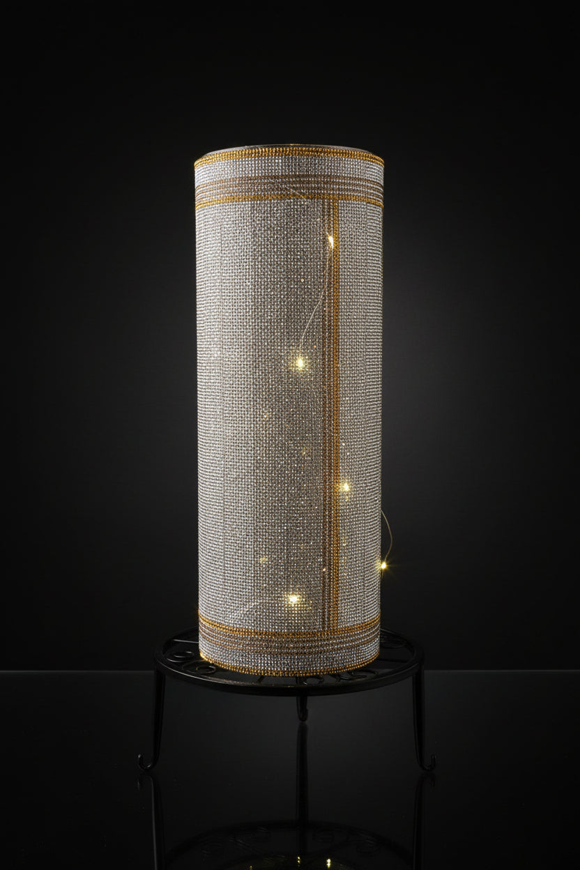 Silver, gold, crystal rhinestone vase with a fern plant is an elegant design by bling-it-werks.com