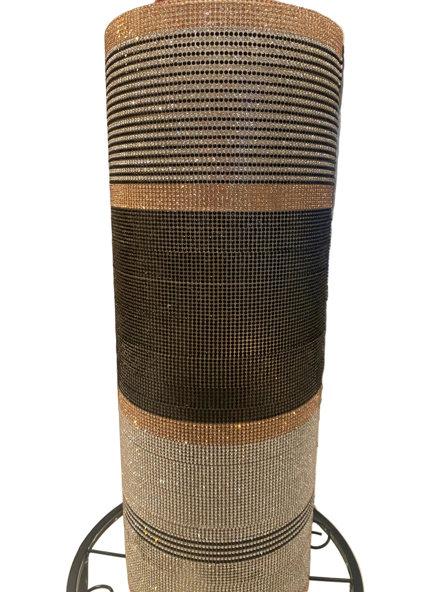 Crystal Rhinestone Vase in black, silver, champagne, 15" tall. Heavy-glass-cylinder is durable.