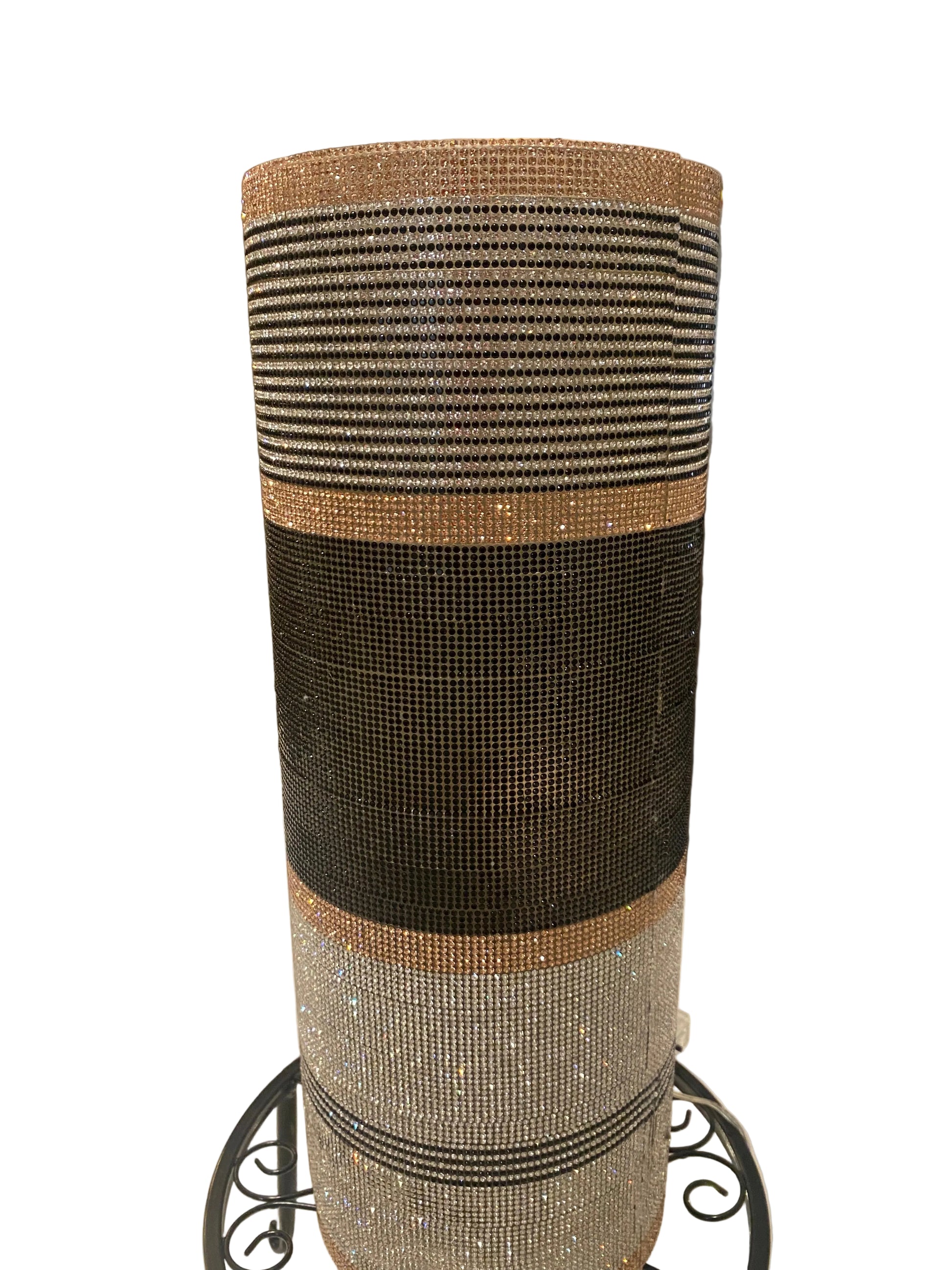 Decorative crystal rhinestone vase in silver, black and champagne color is 15" tall