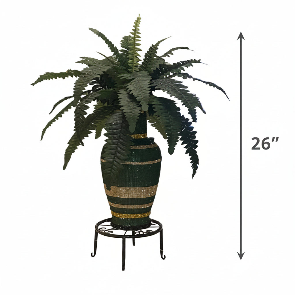 Large crystal rhinestone vase with fern is perfect for any room, hallway, office or party, designed by bling-it-werks.com
