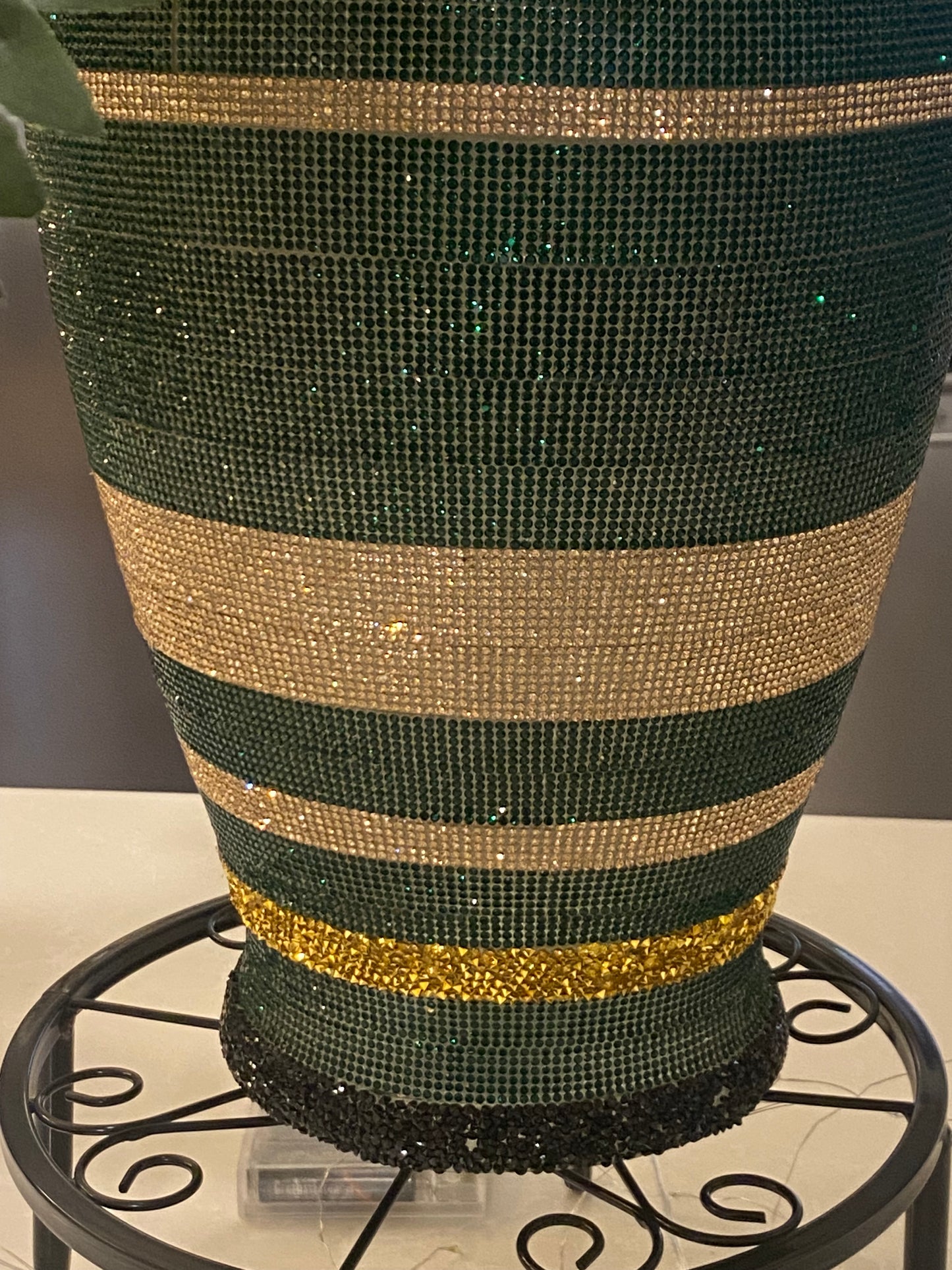 Artificial Hydrangea, Crystal Rhinestone Vase, Royalty Green silk floral arrangement. Real look, long-stem large 26" tall.