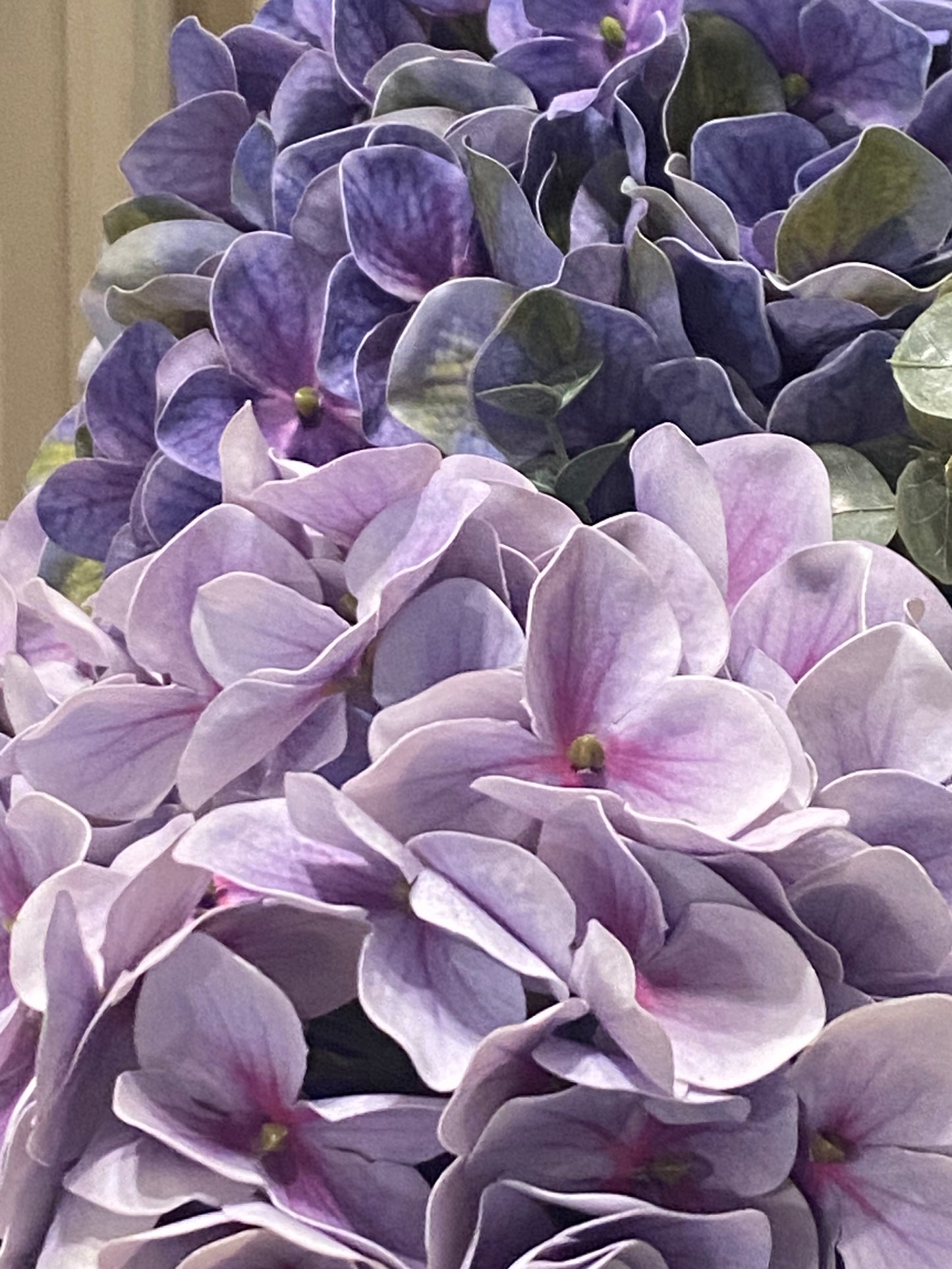 Artificial Hydrangea, Crystal Rhinestone Vase, Purple Silk Floral Arrangement. 26" Tall.