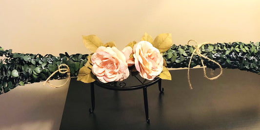 Real Eucalyptus Wall Hanging Swag with Large Rose (32" width).