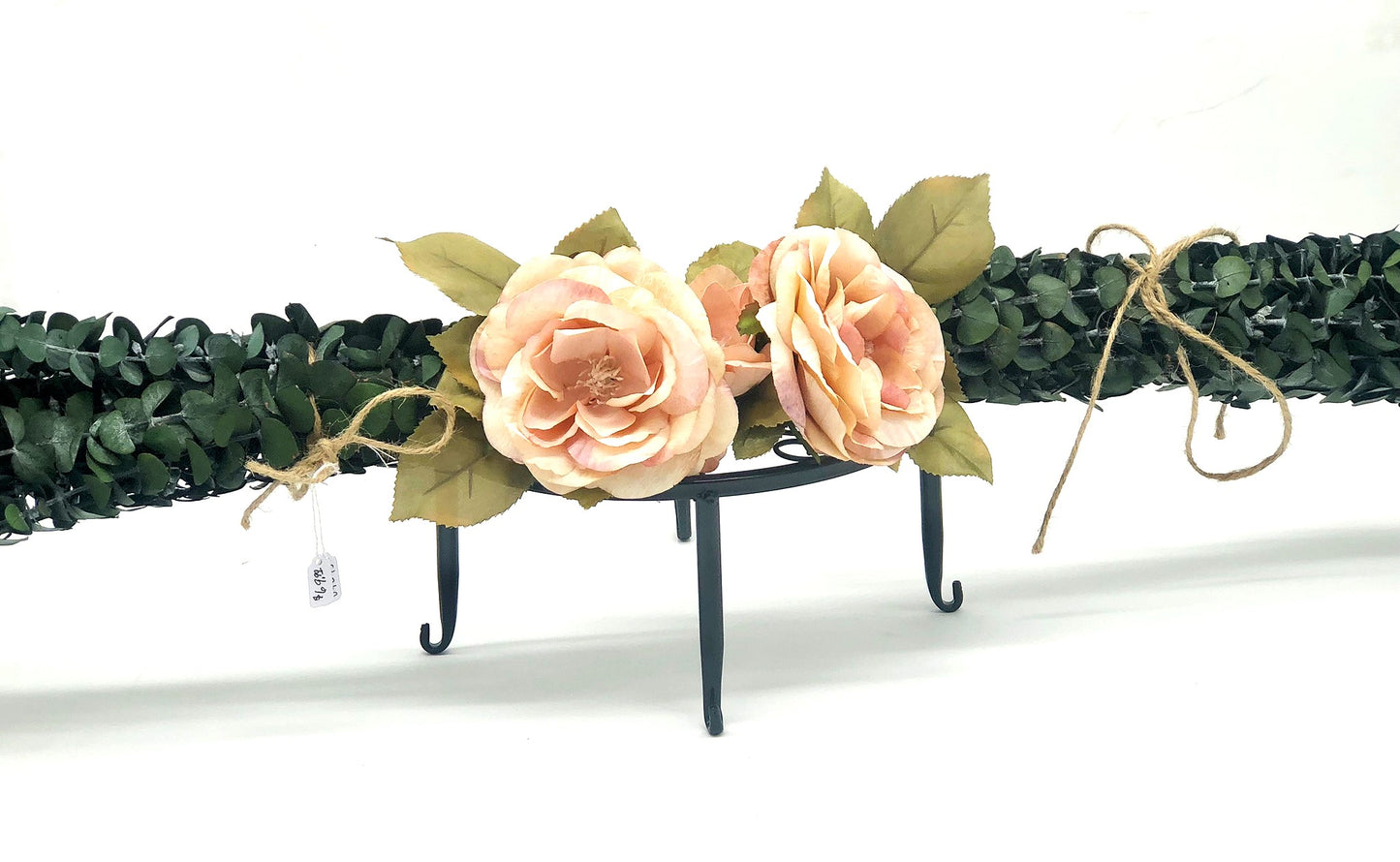 Real Eucalyptus Wall Hanging Swag with Large Rose (32" width).