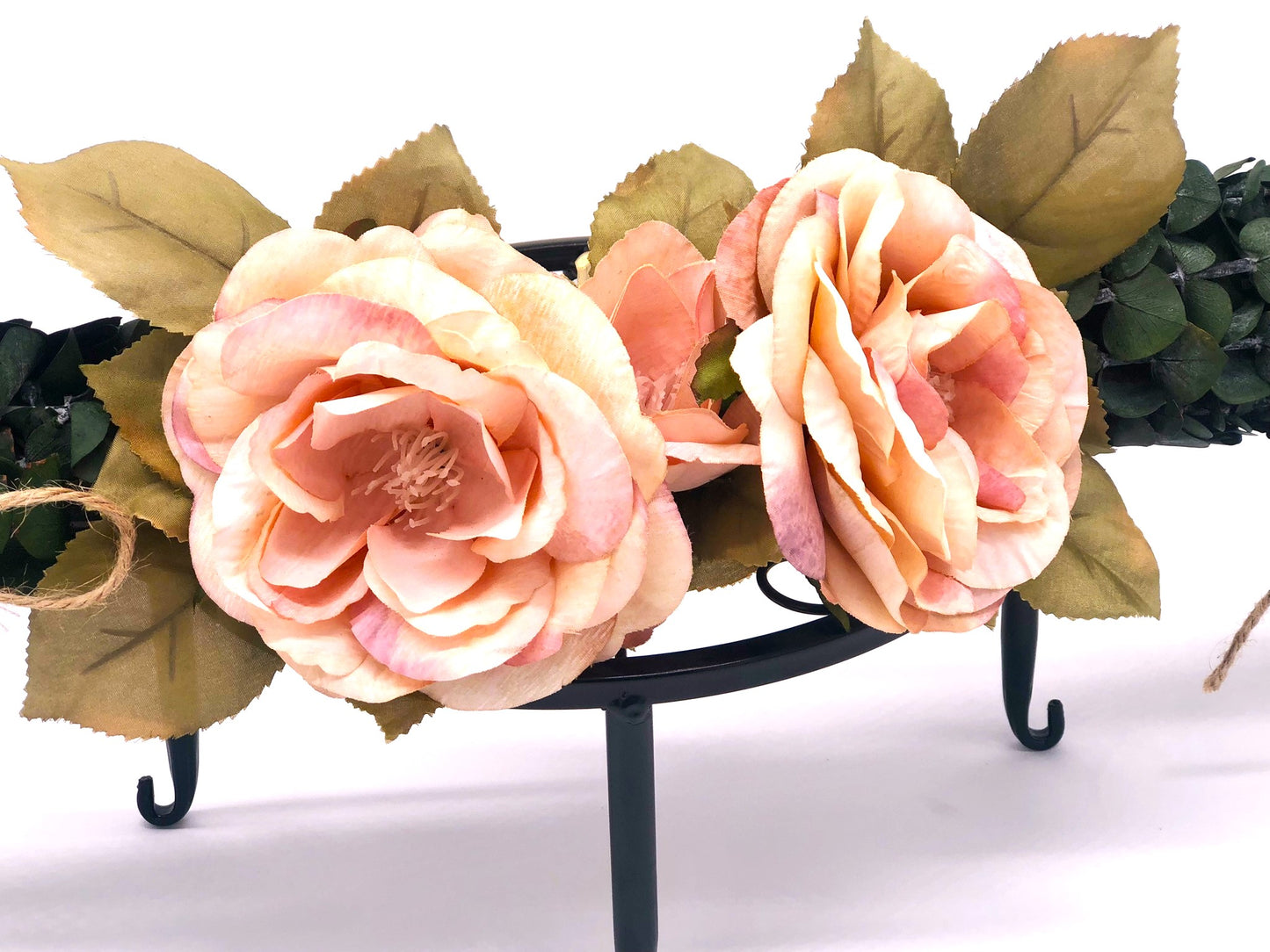 Real Eucalyptus Wall Hanging Swag with Large Rose (32" width).