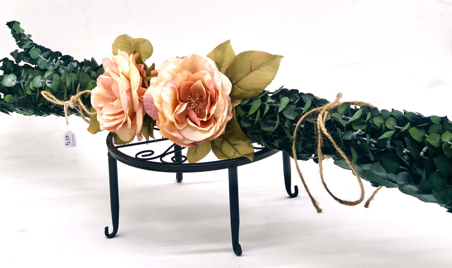 Real Eucalyptus Wall Hanging Swag with Large Rose (32" width).