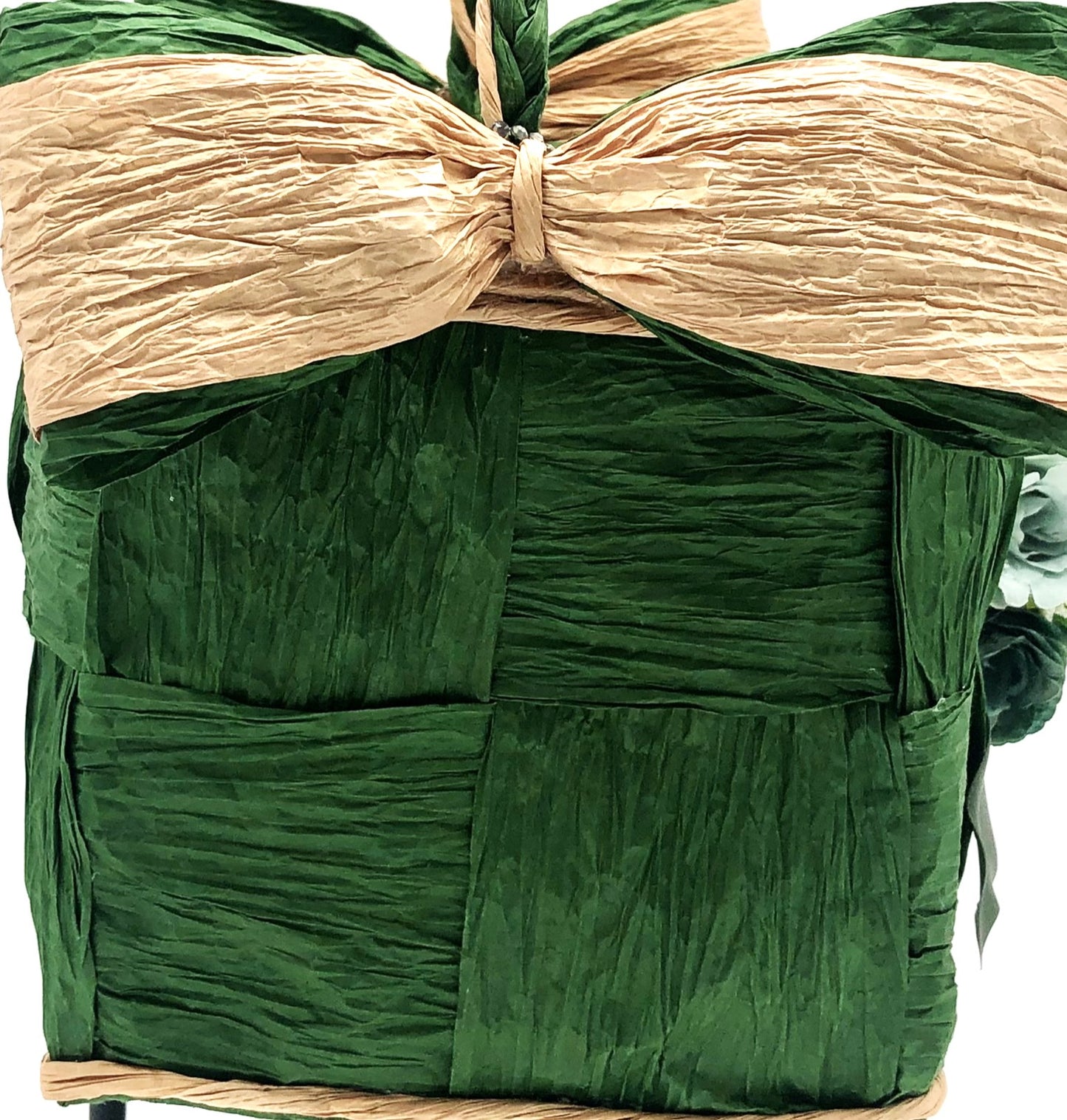 Green Hand-Woven Storage Basket - Eco-friendly (made with twisted raffia paper)