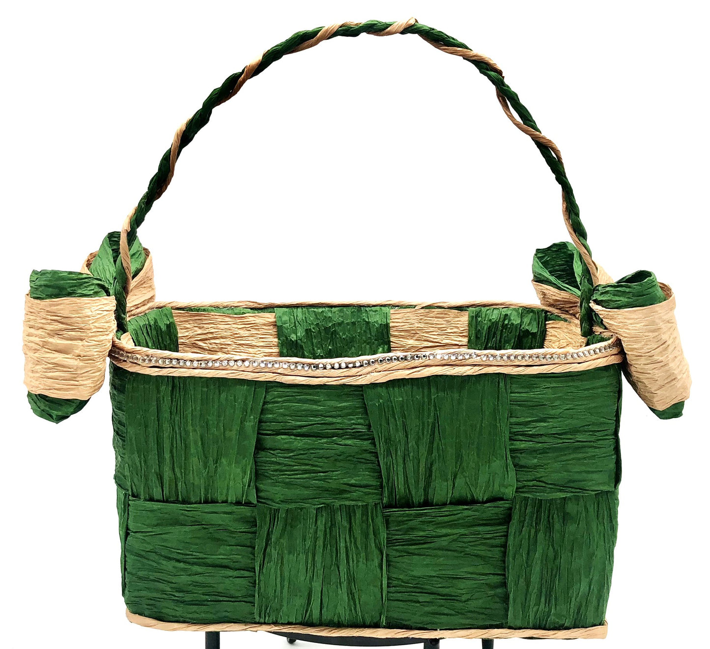 Green Hand-Woven Storage Basket - Eco-friendly (made with twisted raffia paper)