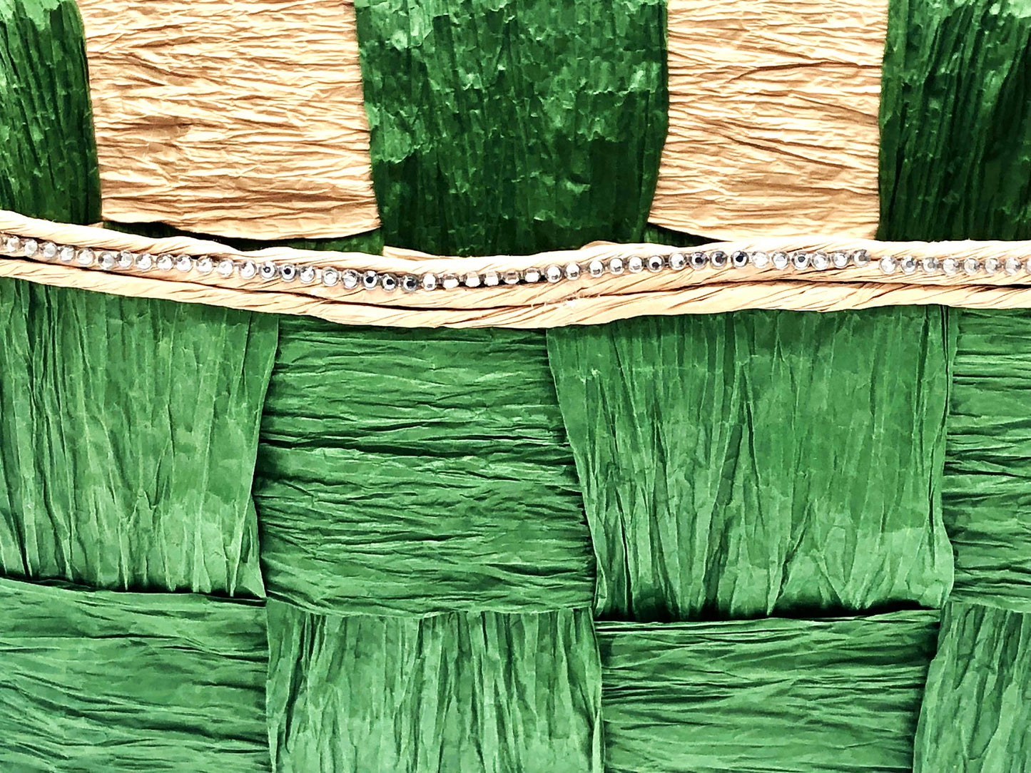 Green Hand-Woven Storage Basket - Eco-friendly (made with twisted raffia paper)