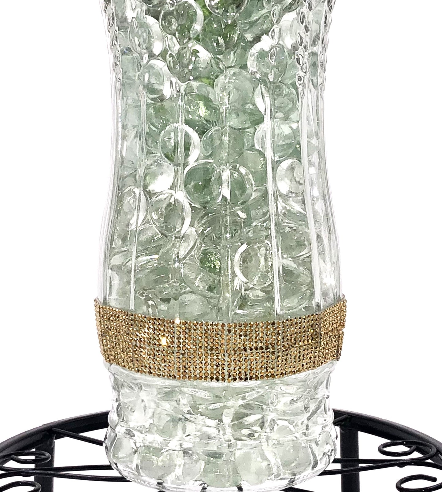 Rose Color Medley in Sculpted-Glass Vase with Crystal Rhinestone trim. Lucious bouquet of small roses with greenery a beautiful silk floral arrangement.