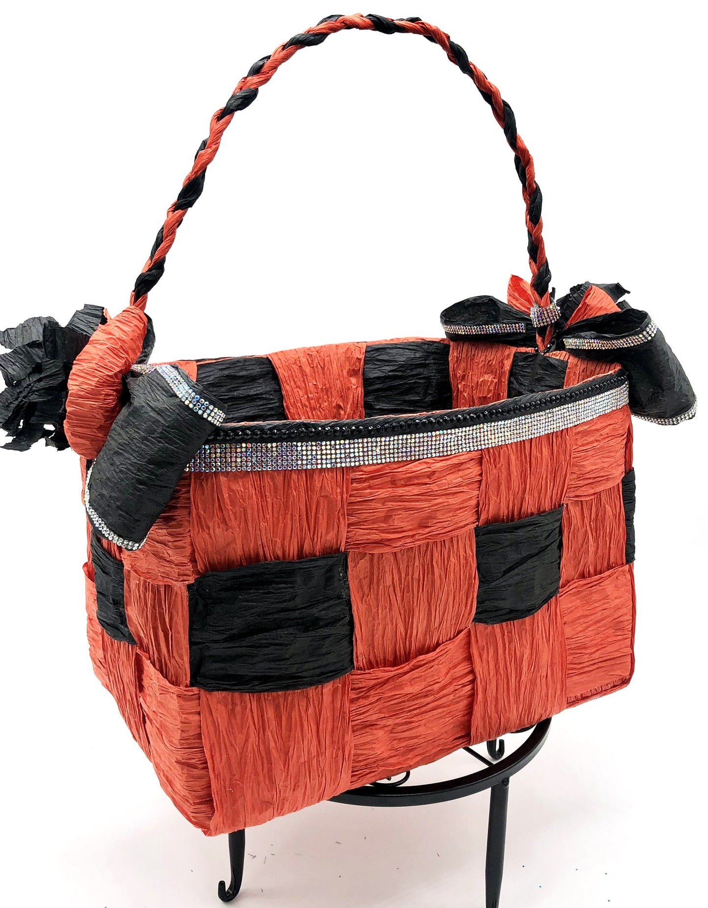 Red Hand-Woven Storage Basket - Eco-friendly (made with twisted raffia paper).