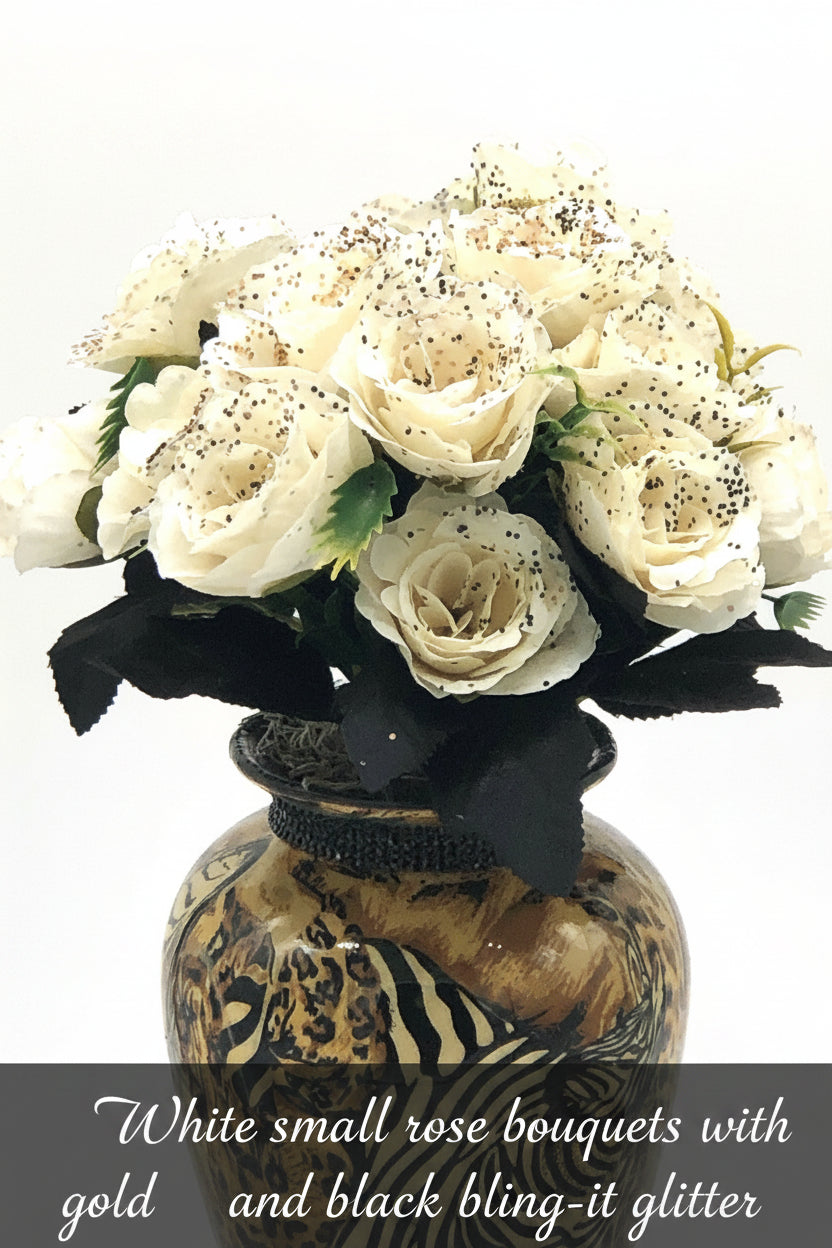 Rose Bouquet in Safari Vase Floral Arrangement with Jewelry/Candle Holder, Salt & Pepper set of 2 pieces.