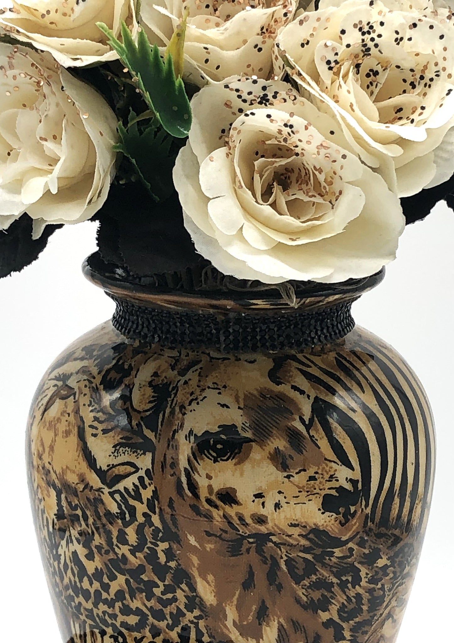 Rose Bouquet in Safari Vase Floral Arrangement with Jewelry/Candle Holder, Salt & Pepper set of 2 pieces.