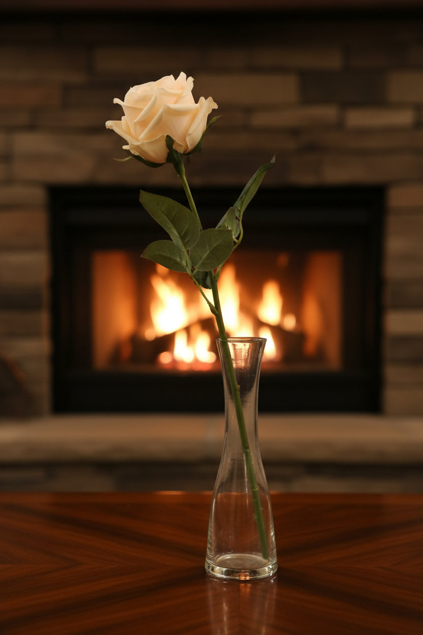 Artificial Rose Long-stem bouquet with silk flowers and green leaves are 24" tall.