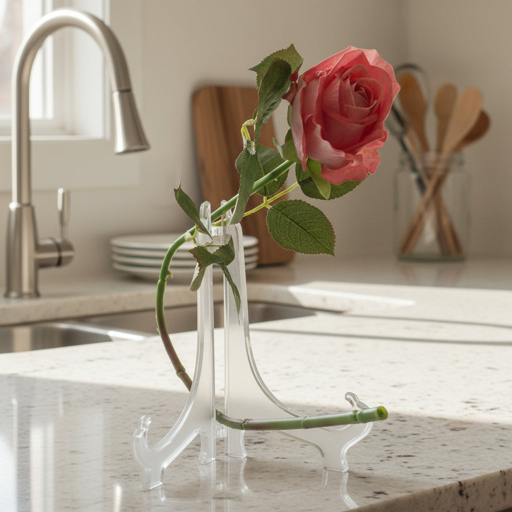 Artificial Rose Long-stem bouquet with silk flowers and green leaves are 24" tall.