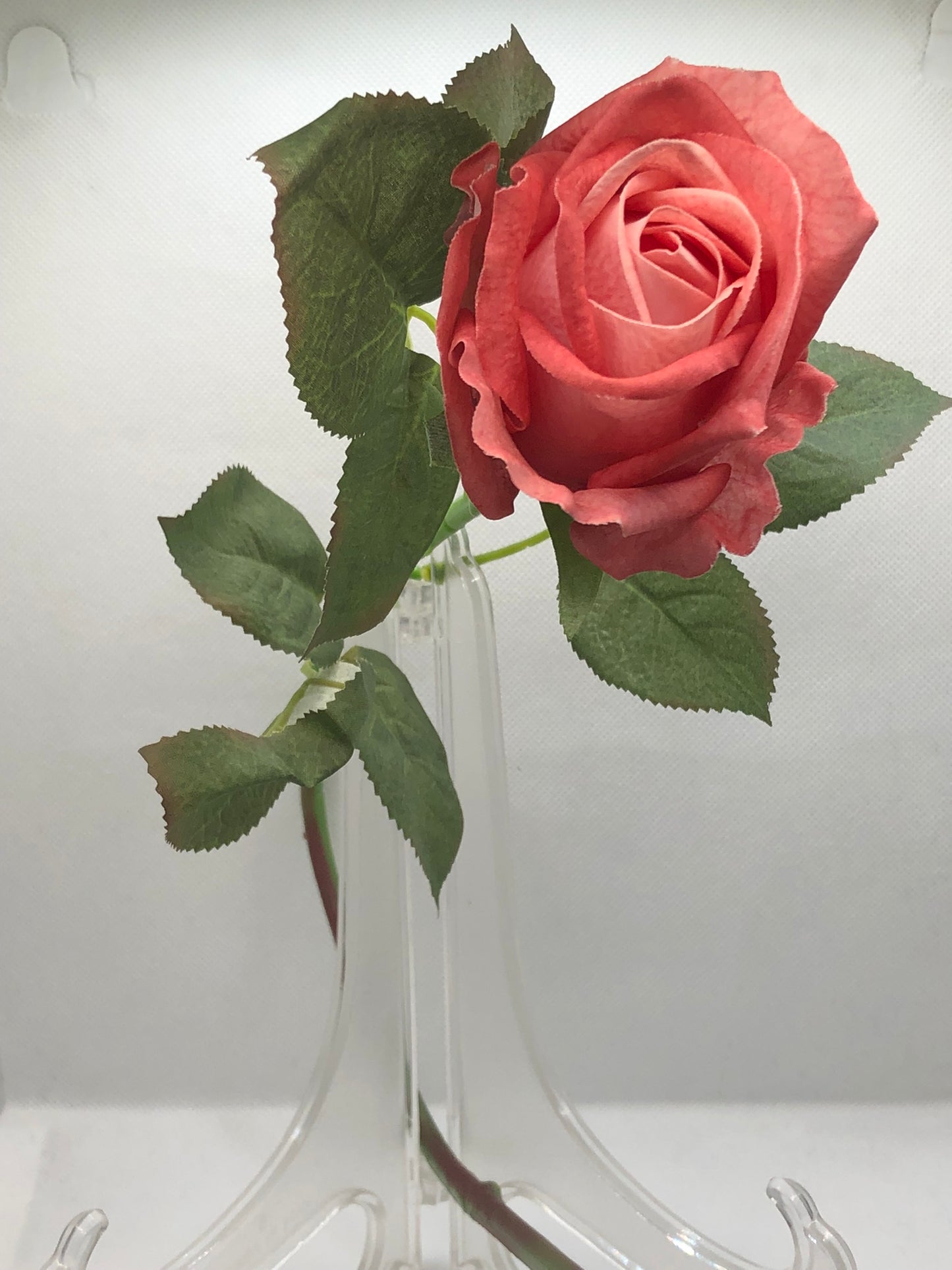 Artificial Rose Long-stem bouquet with silk flowers and green leaves are 24" tall.