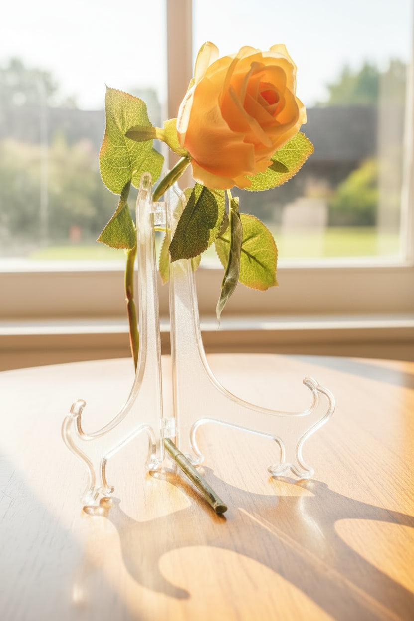 Artificial Rose Long-stem bouquet with silk flowers and green leaves are 24" tall.