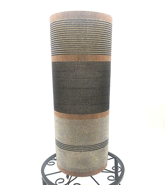 Bold Crystal Rhinestone Cylinder Vase in Black and Silver. 15" tall. Create your own silk flora arrangement with our long stem flowers.
