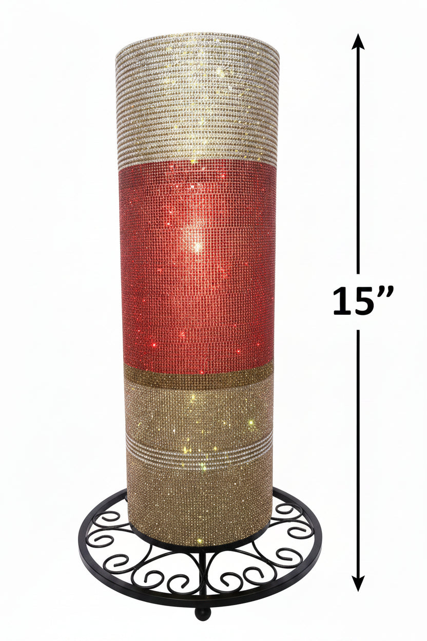 Decorative crystal rhinestone vase in red and gold glittery finish elegantly designed for your home decor by bling-it-werks.com