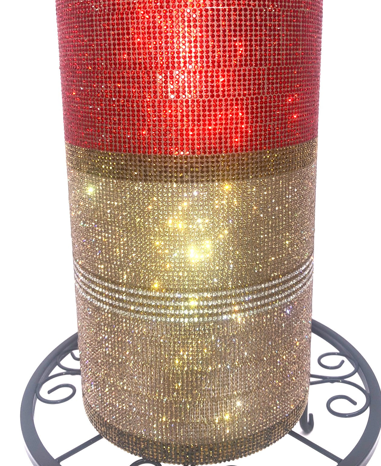 Decorative crystal rhinestone vase in red and gold glittery finish elegantly designed for your home decor by bling-it-werks.com