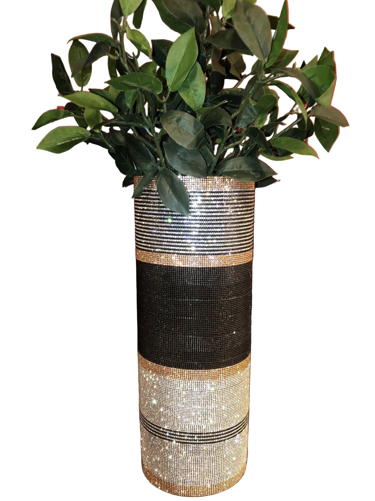 Do you practice feng-shui? Decorative crystal rhinestone vase with black, champagne, and silver design is a luxury statement for the career section of your home decor.