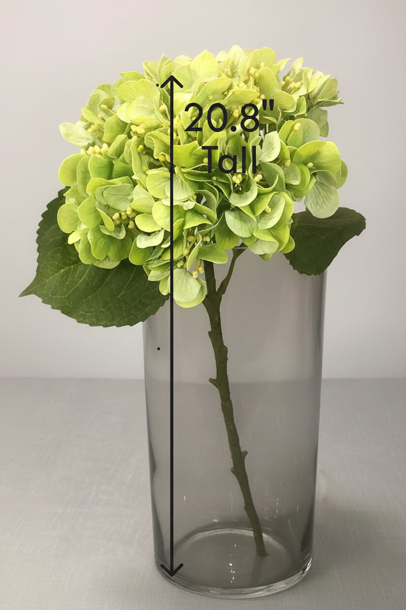 Artificial hydrangea long-stem silk floral. 20.8" Real touch with detachable stem.