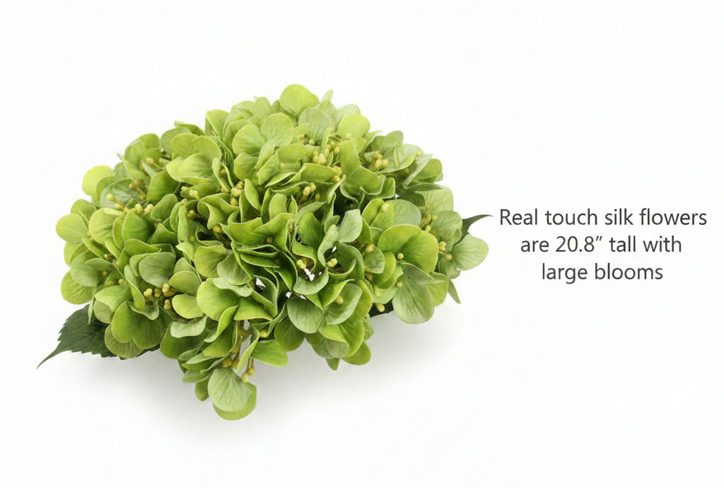 Artificial hydrangea long-stem silk floral. 20.8" Real touch with detachable stem.