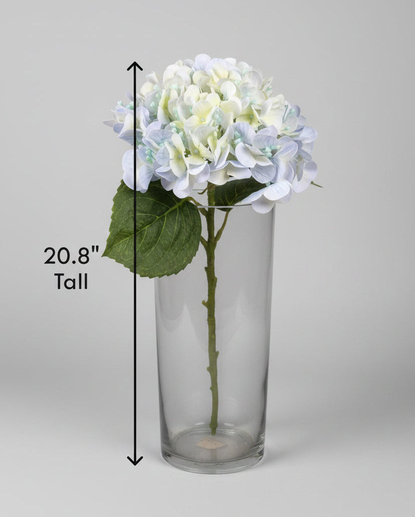 Artificial hydrangea long-stem silk floral. 20.8" Real touch with detachable stem.