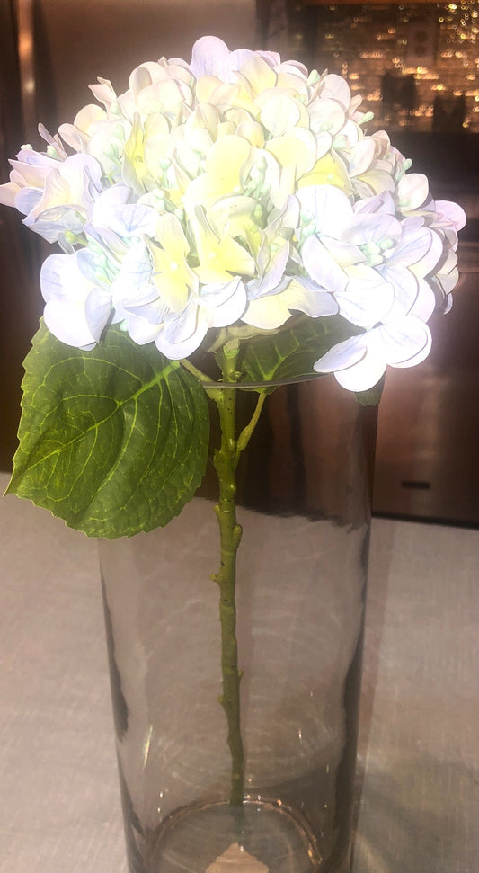 Artificial hydrangea long-stem silk floral. 20.8" Real touch with detachable stem.