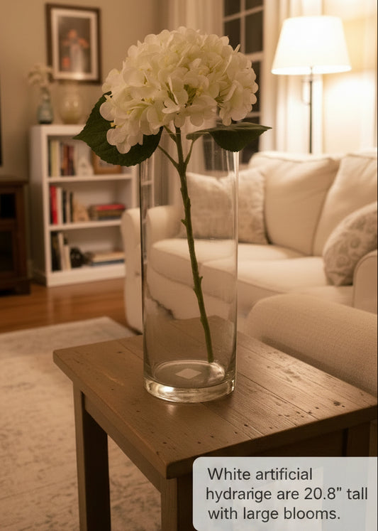 Artificial hydrangea long-stem silk floral. 20.8" Real touch with detachable stem.