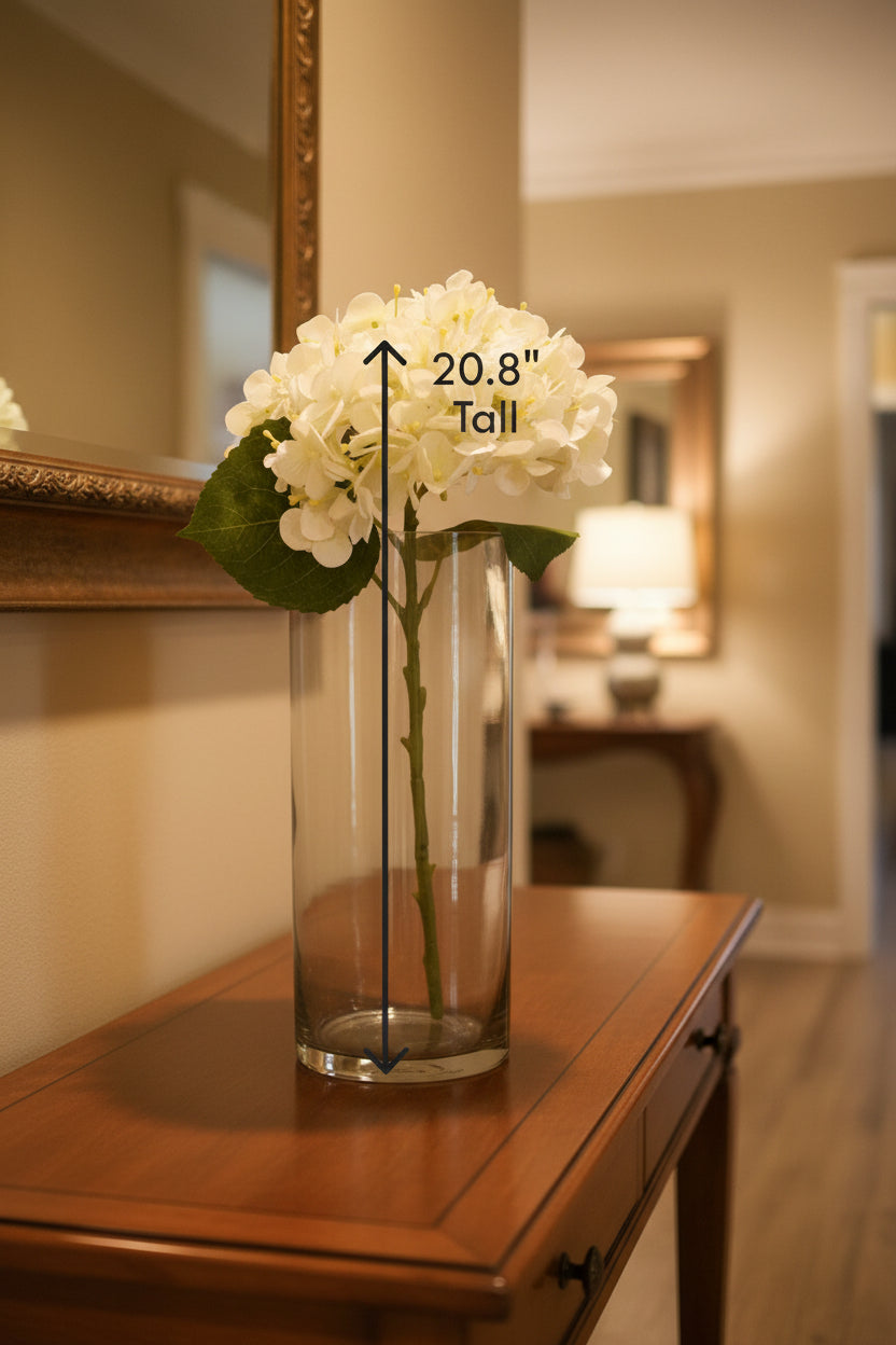 Artificial hydrangea long-stem silk floral. 20.8" Real touch with detachable stem.