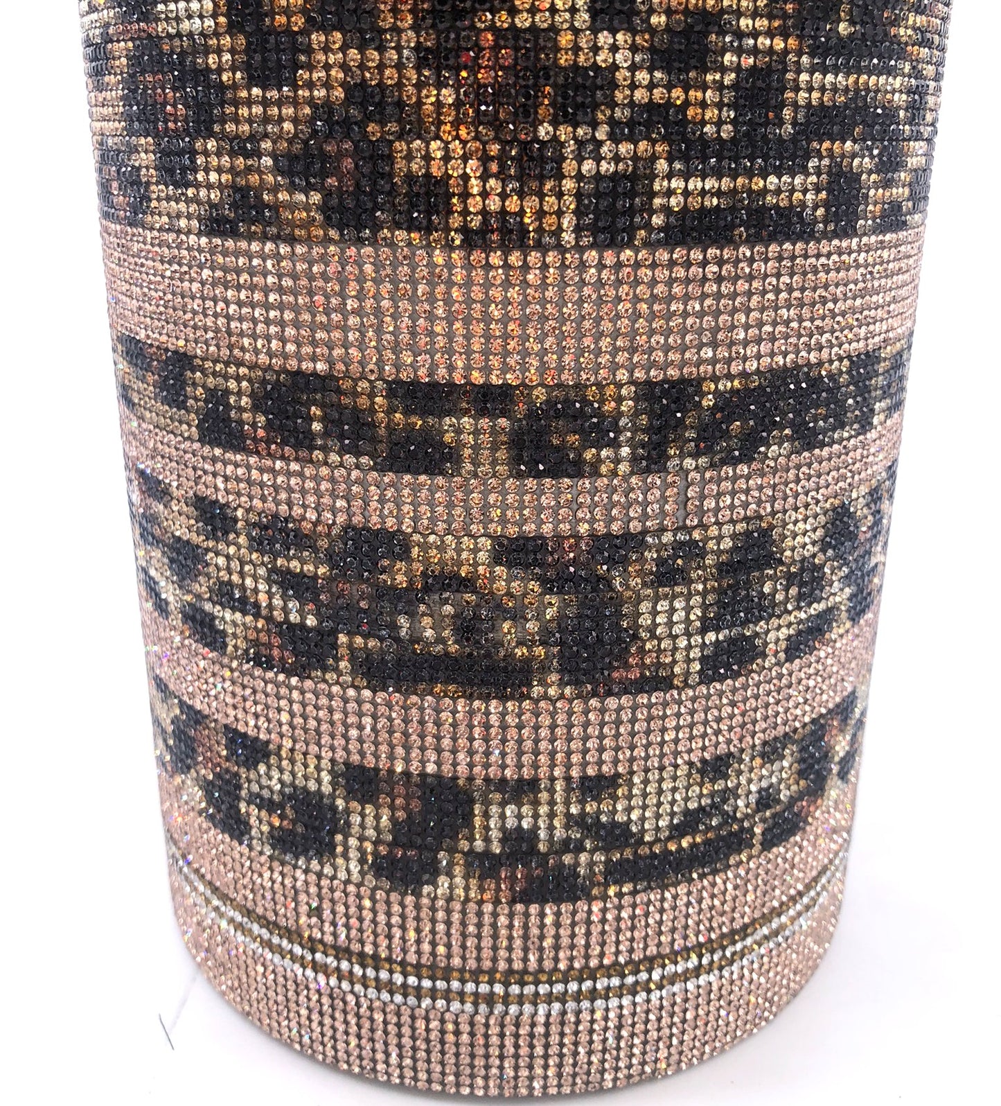 Sexy Leopard-Print Crystal Rhinestone Cylinder Vase. 15" tall. Long-stem silk floral arrangement sold separately.