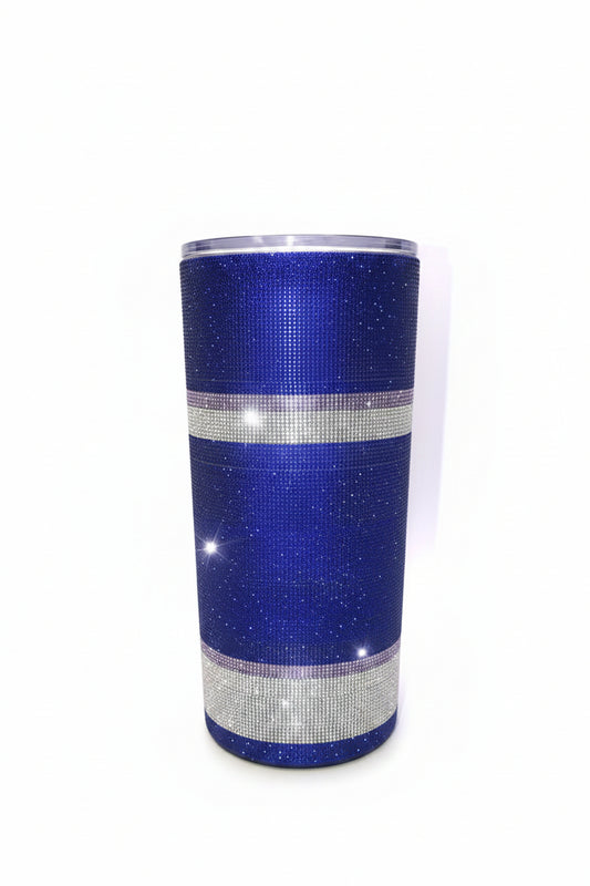 Glamorous navy blue, silver and purple crystal rhinestone vase a 15" heavy-glass-cylinder for home decor designed by bling-it-werks.com